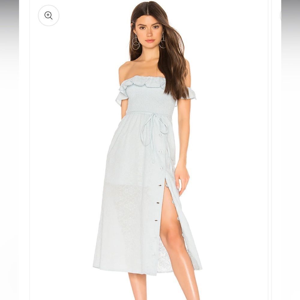 Tularosa Zion Midi Dress Baby Blue Embroidered L